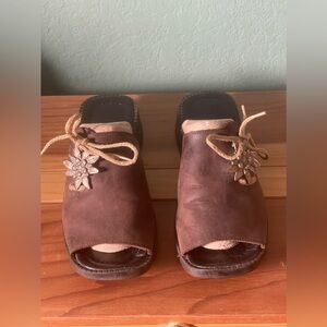 Vintage Geier Wally Slip On Brown Leather Sandals Shoes Size 38 - 8 Austria